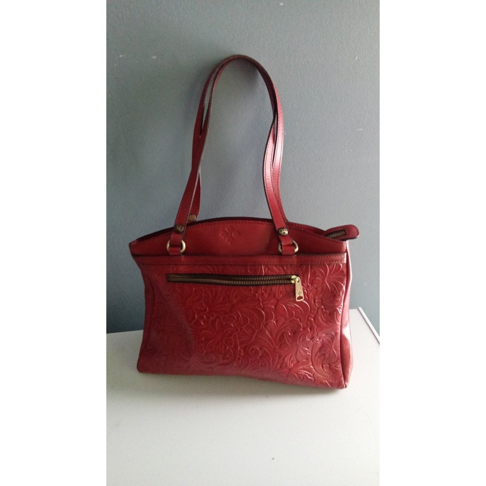 Patricia Nash Embossed Leather Tote Shoulder Bag Zip Pocket Red‎